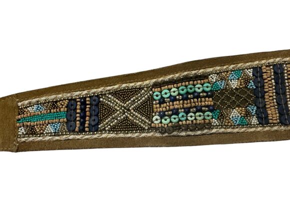 Chico\'s Leather Beaded Wide Belt Women’s Sz M NWT Snap Multi-color Statement main image 5
